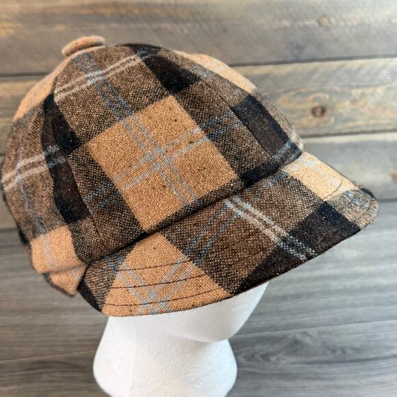 Pistil 6-Panel Newsboy Hat Wool Blend Plaid Preppy Heart Lining Logo Neutral - Picture 3 of 15